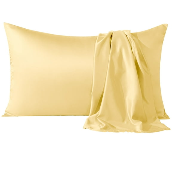 Flxxie Satin Pillowcases with Hidden Zipper for Hair and Skin, Breathable Cooling Pillow Cases, Yellow, King 20"X36", 2 Pack