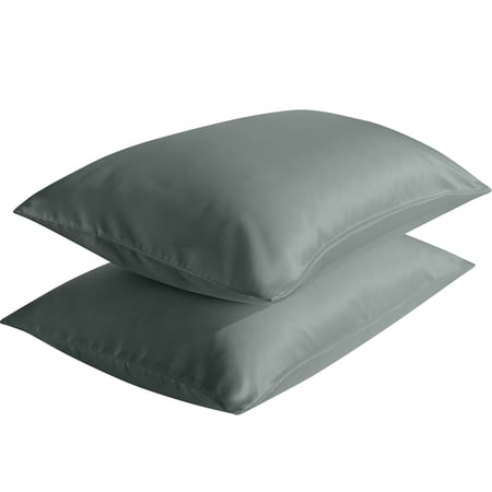 Flxxie Satin Pillowcases with Zipper Silky Soft Sateen Pillow Cases Covers Set of 2 (Queen, Dark Gray)