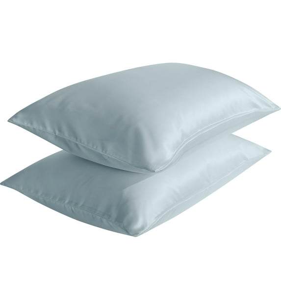 Flxxie Satin Pillowcases with Zipper Silky Soft Sateen Pillow Cases Covers Set of 2 (Queen, Gray)