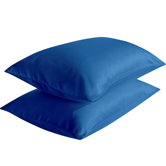 Flxxie Satin Pillowcases with Zipper Silky Soft Sateen Pillow Cases Covers Set of 2 (Standard, Royal Blue)