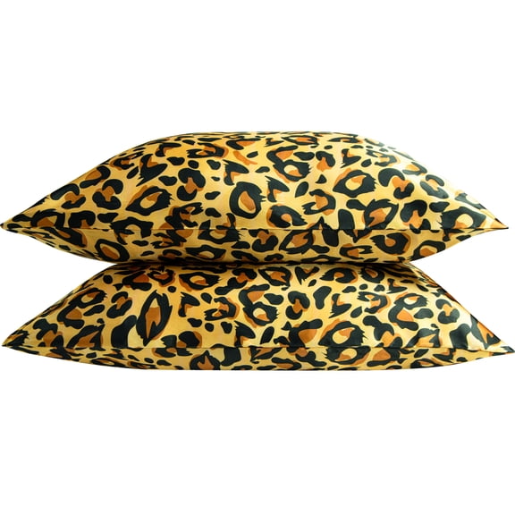 Flxxie Satin Queen Pillowcases Set of 2, 20x 30 inch, Yellow Leopard