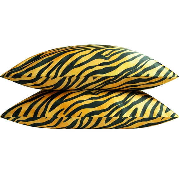 Flxxie Satin Queen Pillowcases Set of 2, 20x 30 inch, Yellow Zebra