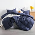 thumbnail image 1 of Flxxie Seersucker Textured Duvet Cover Pillow Sham Set with Corner Ties, King, Navy Blue, 3-Pieces, 1 of 5