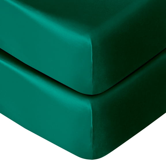 Flxxie Silk Satin Fitted Crib Sheet, Super Soft and Silky Crib Sheet for Standard Crib and Toddler Mattresses, Boys, Girls, Unisex, Dark Green, 28x52 Inches, 2 Pack