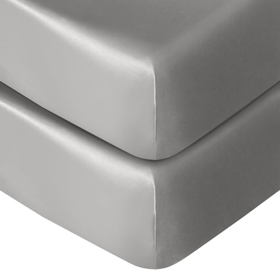 Flxxie Silk Satin Fitted Crib Sheet, Super Soft and Silky Crib Sheet for Standard Crib and Toddler Mattresses, Boys, Girls, Unisex, Grey, 28x52 Inches, 2 Pack
