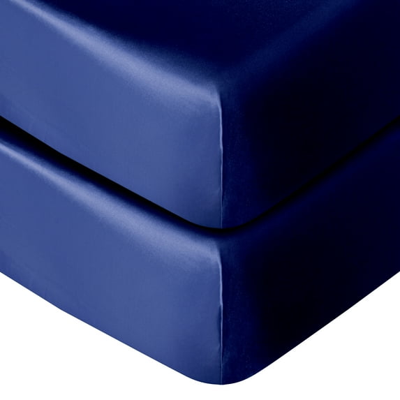 Flxxie Silk Satin Fitted Crib Sheet, Super Soft and Silky Crib Sheet for Standard Crib and Toddler Mattresses, Boys, Girls, Unisex, Navy Blue, 28x52 Inches, 2 Pack