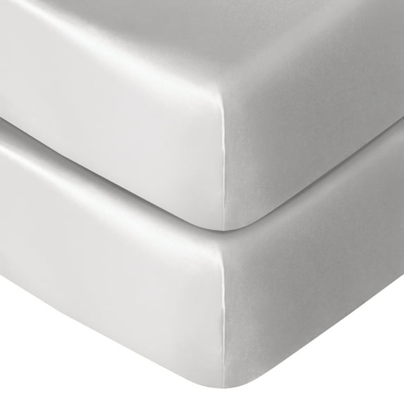 Flxxie Silk Satin Fitted Crib Sheet, Super Soft and Silky Crib Sheet for Standard Crib and Toddler Mattresses, Boys, Girls, Unisex, Silver Gray, 28x52 Inches, 2 Pack
