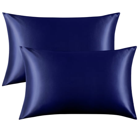 Flxxie Silk Satin Toddler Pillowcases with Envelope Closure, Ultra Soft Travel Pillow Covers, Small Pillowcases for Kids, Navy Blue, 14" x 20", 2 Pack