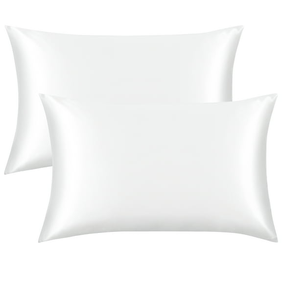 Flxxie Silk Satin Toddler Pillowcases with Envelope Closure, Ultra Soft Travel Pillow Covers, Small Pillowcases for Kids, White, 14" x 20", 2 Pack
