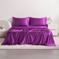 thumbnail image 1 of Flxxie 4 Pieces California King Silky Satin Sheet Set for Hair and Skin, Includes Flat Sheet, Deep Pocket Fitted Sheet and Pillowcases, Purple, 1 of 6