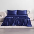 thumbnail image 1 of Flxxie 4 Pieces King Silky Satin Sheet Set for Hair and Skin, Includes Flat Sheet, Deep Pocket Fitted Sheet and Pillowcases, Navy Blue, 1 of 6