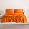 Flxxie Silky Satin Cooling Bed Sheet Set, Queen, Orange, 4 Pieces