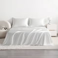 thumbnail image 1 of Flxxie 4 Pieces Queen Silky Satin Sheet Set for Hair and Skin, Includes Flat Sheet, Deep Pocket Fitted Sheet and Pillowcases, White, 1 of 6