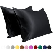 Flxxie Silky Satin Pillowcase Set of 2 Envelope Closure, California King, 20" x 40", Black