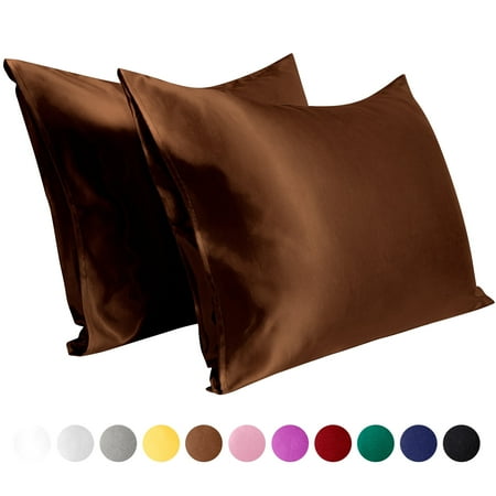 Flxxie Silky Satin Pillowcase Set of 2 Envelope Closure, California King, 20" x 40", Coffee
