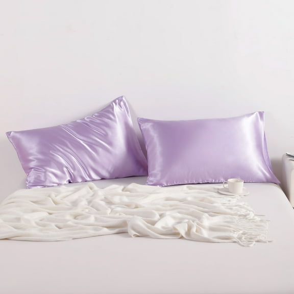 Flxxie Silky Satin Pillowcase Set of 2 Envelope Closure, California King, 20" x 40", Light Purple