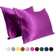 Flxxie Silky Satin Pillowcase Set of 2 Envelope Closure, California King, 20" x 40", Purple