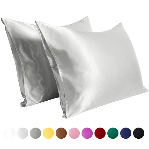 Flxxie Silky Satin Pillowcase Set of 2 Envelope Closure, California King, 20" x 40", Silver Gray