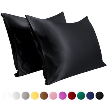 Flxxie Silky Satin Pillowcase Set of 2 Envelope Closure, King, 20" x 36", Black