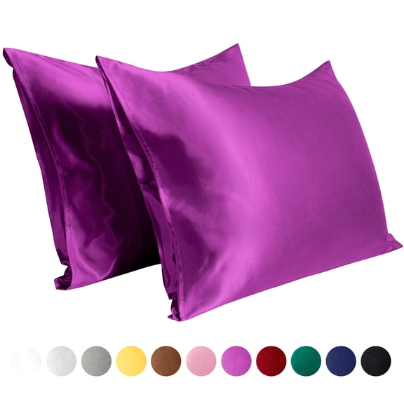 Flxxie Silky Satin Pillowcase Set of 2 Envelope Closure, King, 20" x 36", Purple