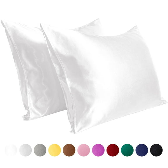 Flxxie Silky Satin Pillowcase Set of 2 Envelope Closure, King, 20" x 36", White