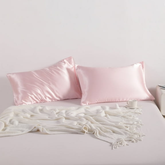 Flxxie Silky Satin Pillowcase Set of 2 Envelope Closure, Queen, 20" x 30", Light Pink