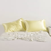Flxxie Silky Satin Pillowcase Set of 2 Envelope Closure, Queen, 20" x 30", Light Yellow