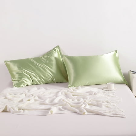 Flxxie Silky Satin Pillowcase Set of 2 Envelope Closure, Queen, 20" x 30", Sage Green