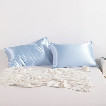 Flxxie Silky Satin Pillowcase Set of 2 Envelope Closure, Standard, 20" x 26", Aqua Blue