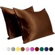 Flxxie Silky Satin Pillowcase Set of 2 Envelope Closure, Standard, 20" x 26", Coffee
