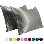 Flxxie Silky Satin Pillowcase Set of 2 Envelope Closure, Standard, 20" x 26", Gray