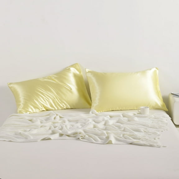 Flxxie Silky Satin Pillowcase Set of 2 Envelope Closure, Standard, 20" x 26", Light Yellow
