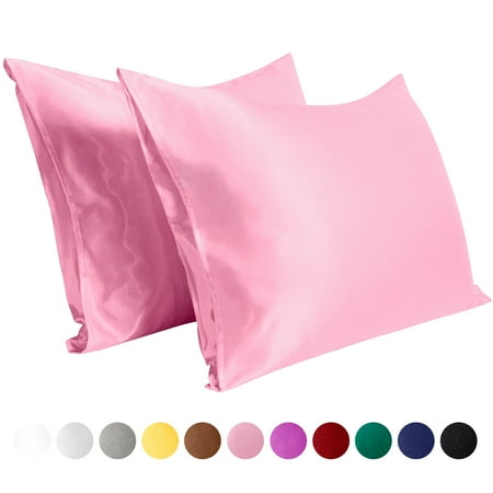 Flxxie Silky Satin Pillowcase Set of 2 Envelope Closure, Standard, 20" x 26", Pink