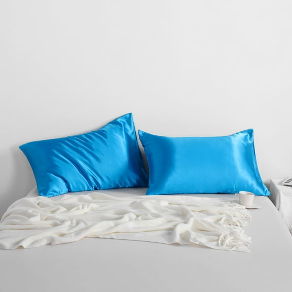 Flxxie Silky Satin Pillowcase Set of 2 Envelope Closure, Standard, 20" x 26", Royal Blue