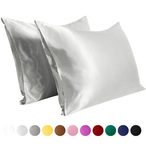 Flxxie Silky Satin Pillowcase Set of 2 Envelope Closure, Standard, 20" x 26", Silver Gray