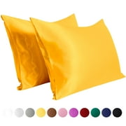 Flxxie Silky Satin Pillowcase Set of 2 Envelope Closure, Standard, 20" x 26", Yellow