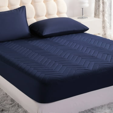 Flxxie Twin Size Breathable Quilted Waterproof Mattress Protector with Deep Pocket, Easy Care Fitted Mattress Pad Cover, 39" x 75", Navy Blue