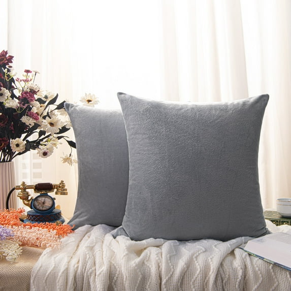 Flxxie Ultra Fluffy Soft Velvet Decorative Solid Color Throw Pillow Simple Square Covers Cushion Case 2 Pieces, 18" x 18", Smoke Gray