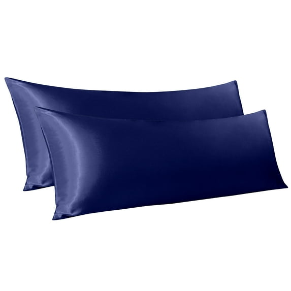 Flxxie Ultra Silky Satin Body Pillowcase for Hair and Skin, 2 Pack Envelope Body Pillow Cover, 20" x 54", Navy Blue