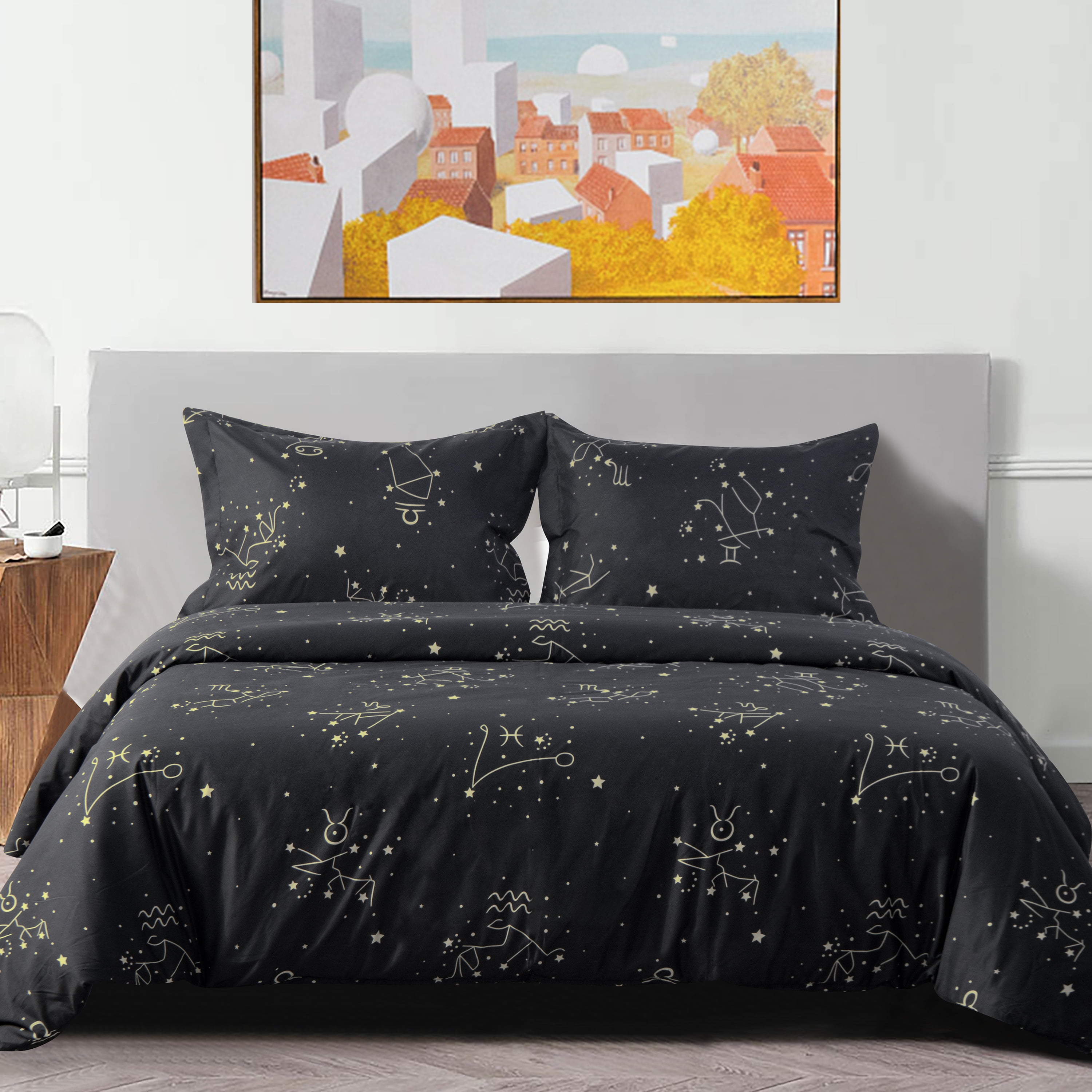 Flxxie Ultra Soft and Breathable Microfiber Duvet Cover Set with Hidden Zipper Closure and Corner Ties, Constellation Print, Twin, 68x90 inches, 2 Pieces