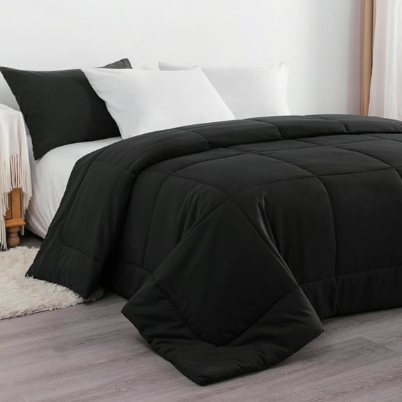 Flxxie Ultra Soft Down Alternative Comforter, Twin, 68x90 inch, Black Quilted Duvet Insert