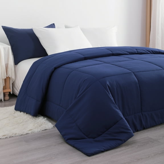 Flxxie Ultra Soft Down Alternative Comforter, Twin, 68x90 inch, Navy Blue Quilted Duvet Insert