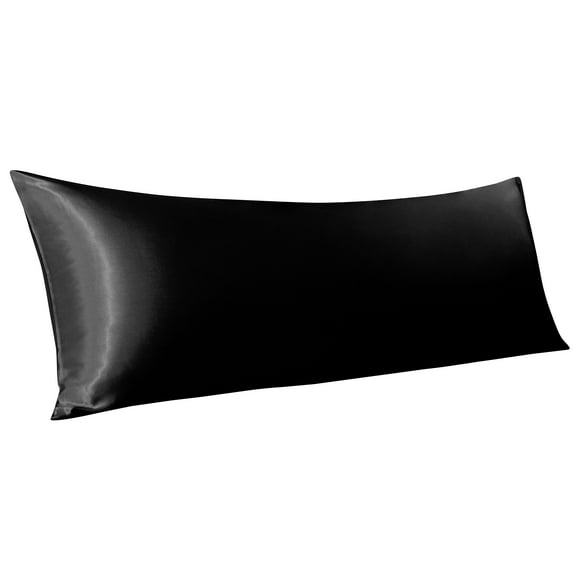Flxxie Ultra Soft Satin Body Pillowcase for Hair and Skin, Luxurious and Silky Body Pillow Cover with Envelope Closure, 20"x54", Black