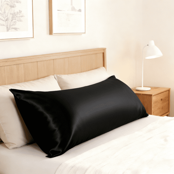 Flxxie Satin Body Pillow Cover - Ultra Soft Cooling 20"x54" Pillowcase for Hair & Skin, Anti Wrinkle - Envelope Closure - 1 Pack - Black