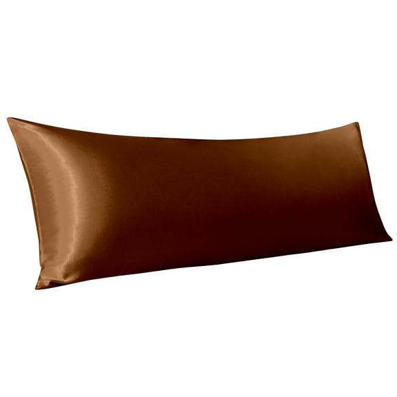 Flxxie Ultra Soft Satin Body Pillowcase for Hair and Skin, Luxurious and Silky Body Pillow Cover with Envelope Closure, 20"x54", Coffee