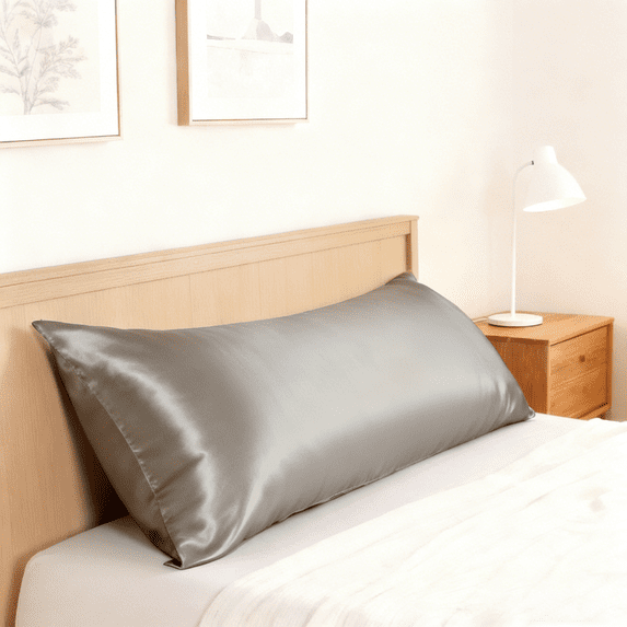 Flxxie Satin Body Pillow Cover - Ultra Soft Cooling 20"x54" Pillowcase for Hair & Skin, Anti Wrinkle - Envelope Closure - 1 Pack - Grey