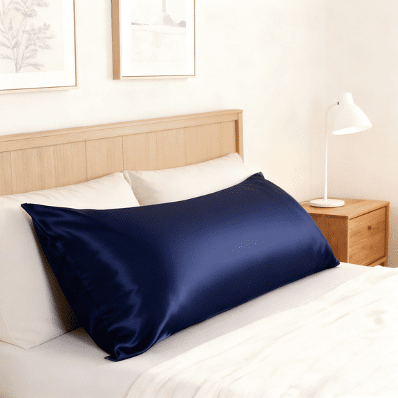 Flxxie Satin Body Pillow Cover - Ultra Soft Cooling 20"x54" Pillowcase for Hair & Skin, Anti Wrinkle - Envelope Closure - 1 Pack - Navy Blue