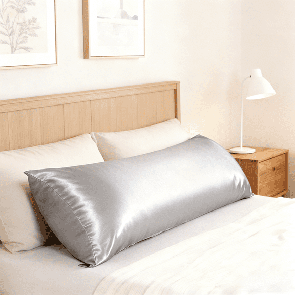 Flxxie Satin Body Pillow Cover - Ultra Soft Cooling 20"x54" Pillowcase for Hair & Skin, Anti Wrinkle - Envelope Closure - 1 Pack - Silver Grey