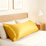 Flxxie Satin Body Pillow Cover - Ultra Soft Cooling 20"x54" Pillowcase for Hair & Skin, Anti Wrinkle - Envelope Closure - 1 Pack - Yellow