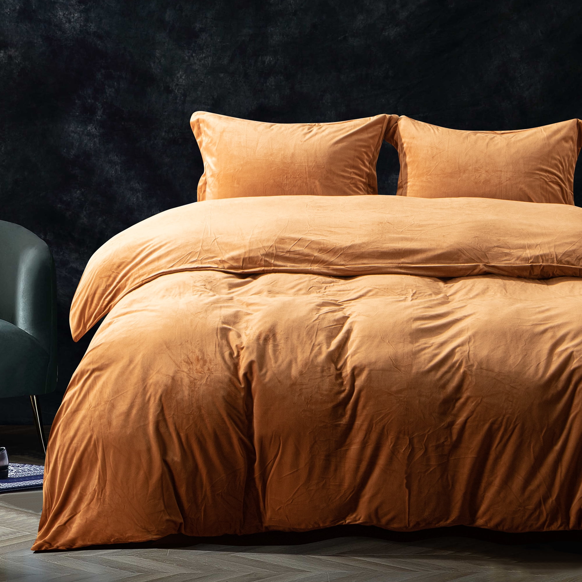 Flxxie Ultra Soft Velvet 3 Pieces Duvet Cover Set with Pillow Shams, King, Camel